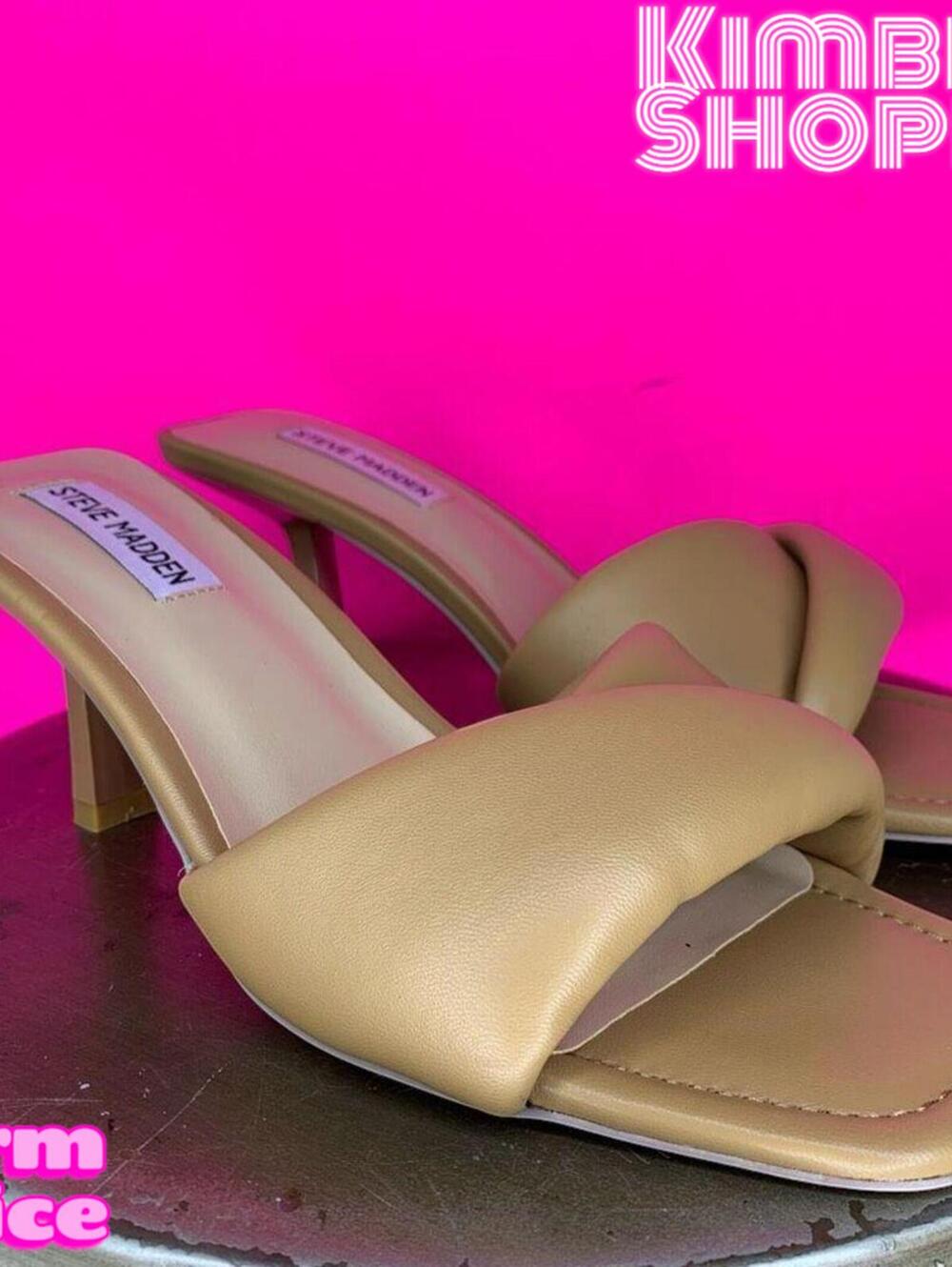 Steve Madden Thai Cushioned Tan Leather Slip-On Heeled Sandals US 9.5 UK 7.5